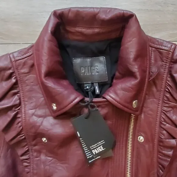 Paige Women's Annika lamb Leather dark red Moto Jacket Sz S NWT - Picture 6 of 16